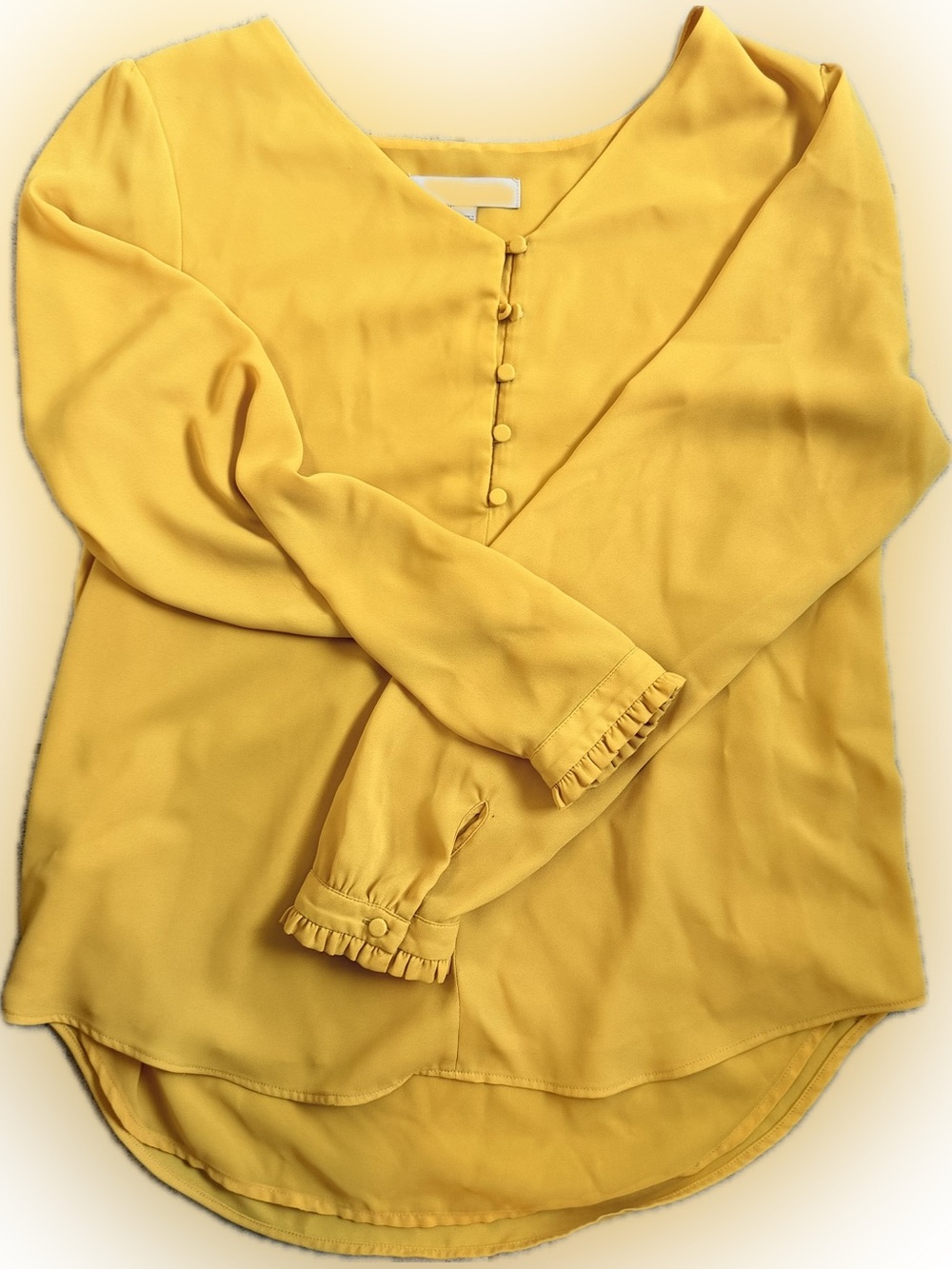 LOFT Yellow V-Neck Blouse with Ruffle Cuffs